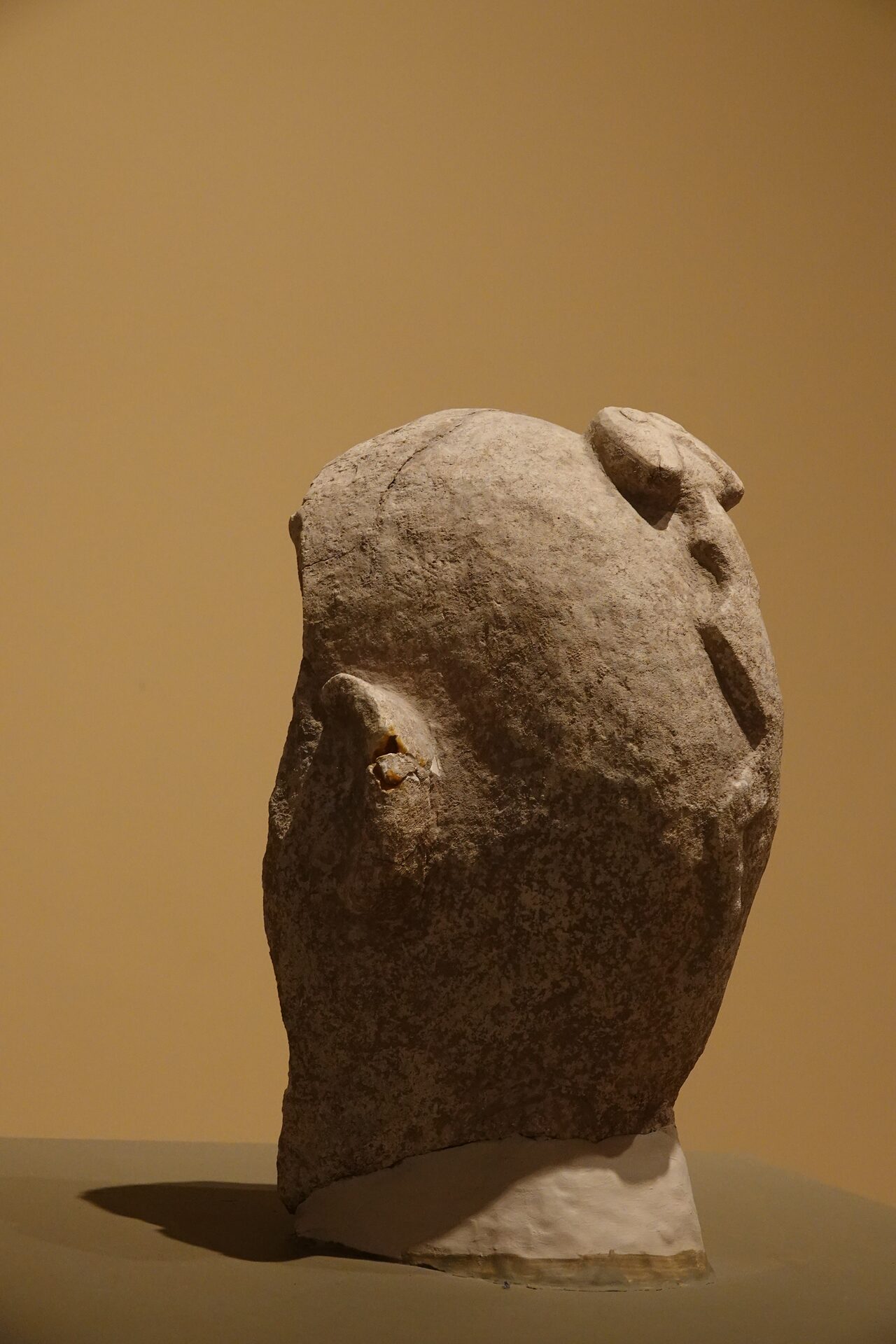 The Nevalı Çori head: a limestone sculpture with a snake carved down the back of the skull, in the Şanlıurfa Archaeology Museum