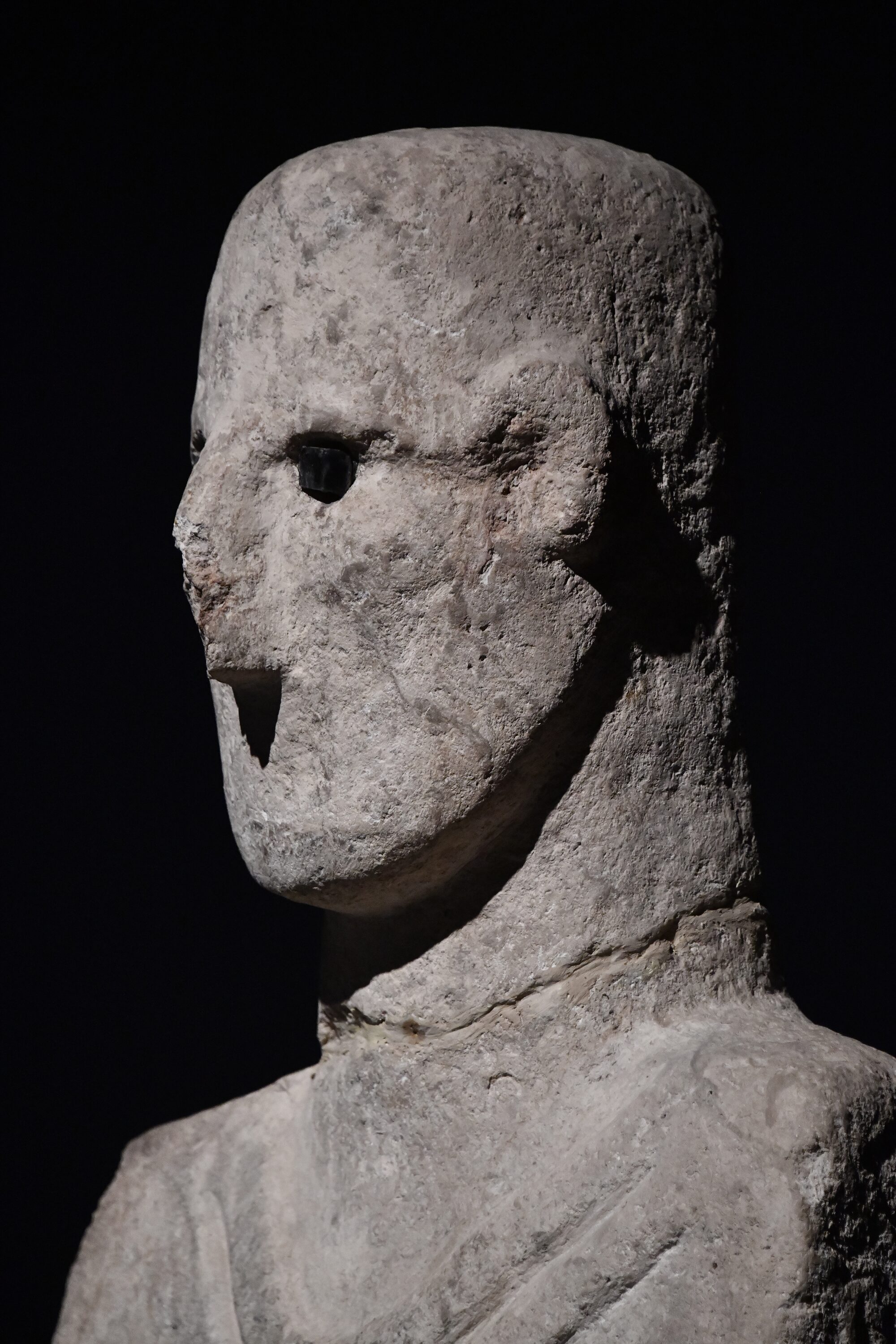 The face of Urfa Man, with its deep eye sockets that once held segments of black obsidian